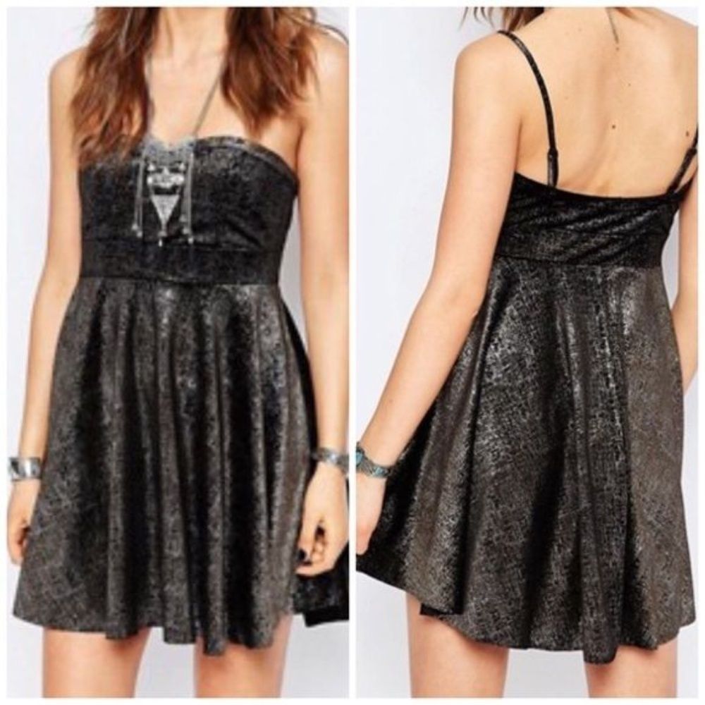Free People Velour Black Shimmer Strapless Dress